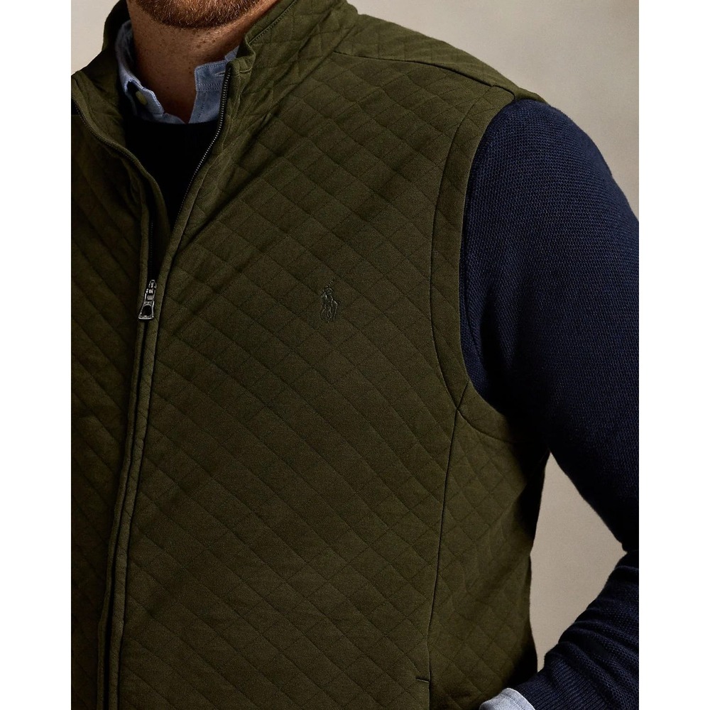 Polo Ralph Lauren Quilted Double Knit Vest Mens Medium Olive Green Full Zip